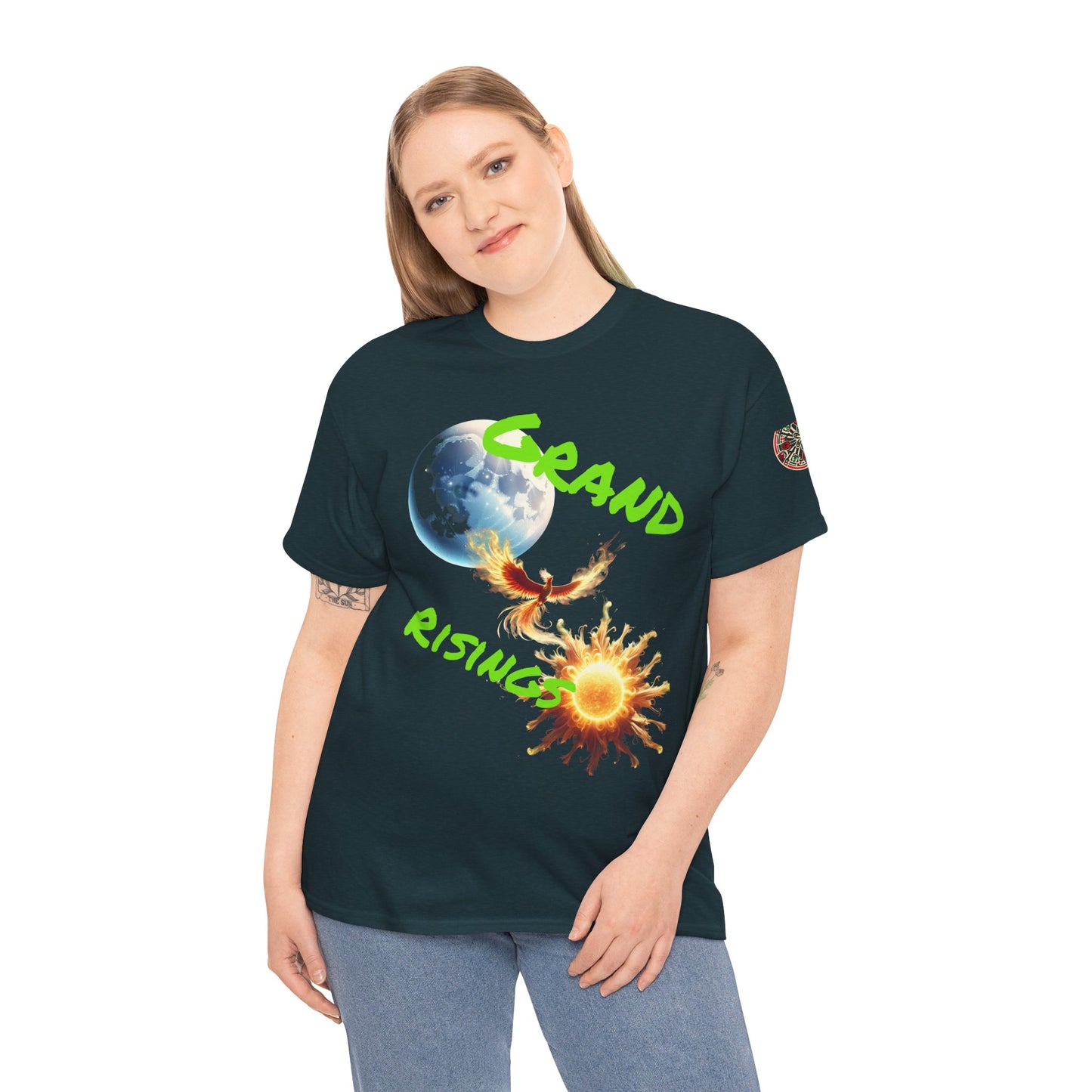 Celestial Phoenix Unisex Heavy Cotton Tee - Embrace the Sun and Moon